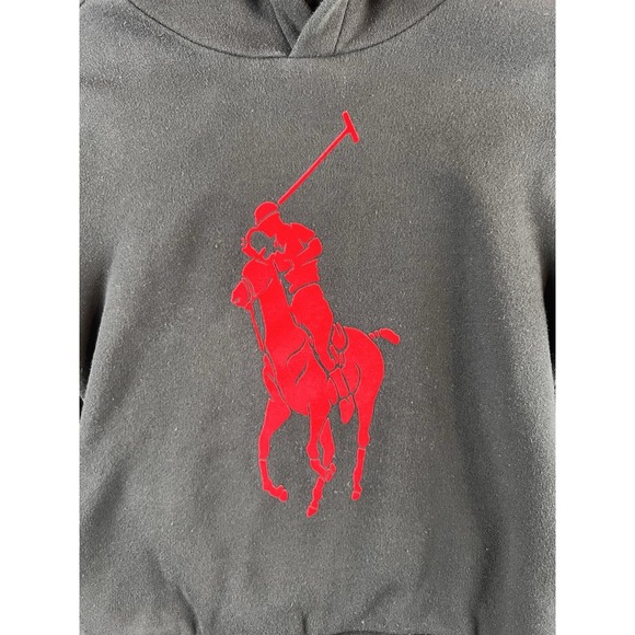 Polo Ralph Lauren Big Pony Hoodie Kids Size Medium 10-12 Black Red Pullover - Picture 3 of 11